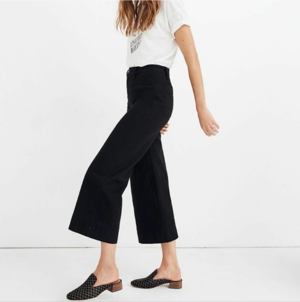 MADEWELL EMMETT WIDE-LEG CROPPED WOMENS JEANS IN BLACK SZ 26 - Picture 1 of 15